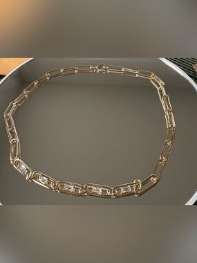 Colleen Lopez HSN Gold Plated Paper Clip CZ Crystal Necklace